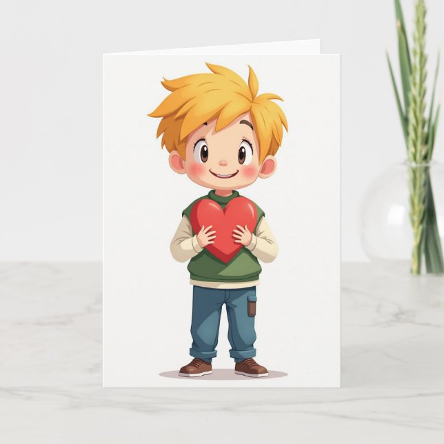 Cute Boy Love Heart Card (Front)