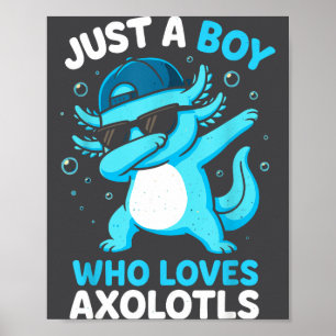 Cute Boy Loves Axolotls Kids Boys Poster
