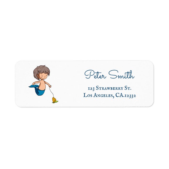 Cute Boy Mermaid Pet Snail Return Address (Front)