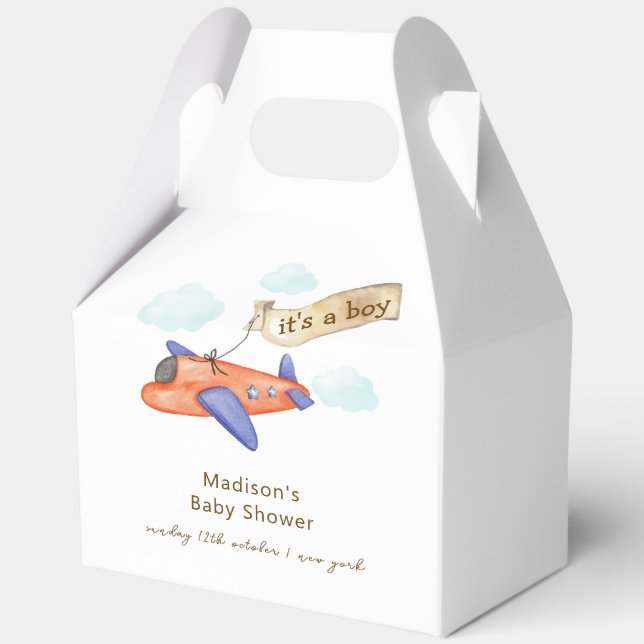 Cute Boy Minimal Aviator Airplane Baby Shower  Favour Box (Front)