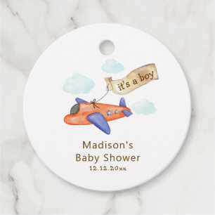 Cute Boy Minimal Aviator Airplane Baby Shower Favour Tags