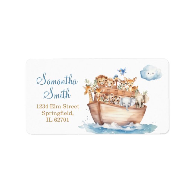 Cute Boy Noah's Ark Baby Shower Address Label (Front)