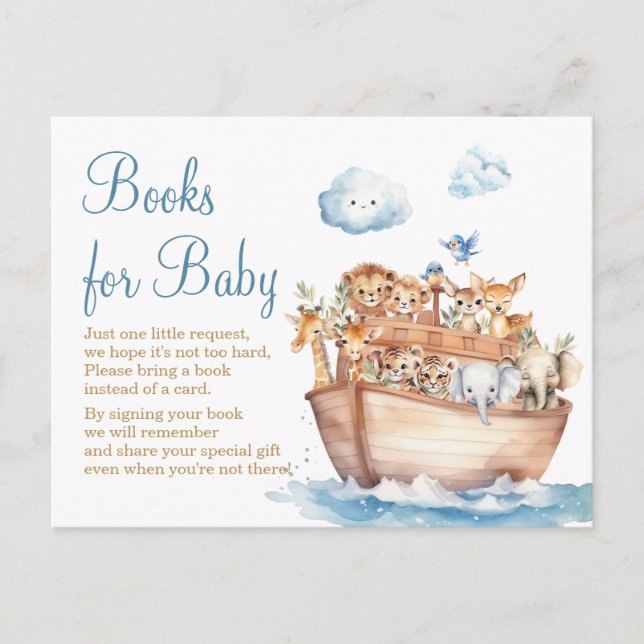 Cute Boy Noah's Ark Baby Shower Books For Baby Postcard (Front)