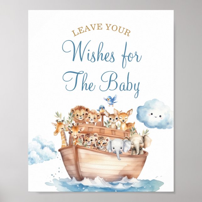 Cute Boy Noah's Ark Baby Shower Wishes for Baby Poster (Front)