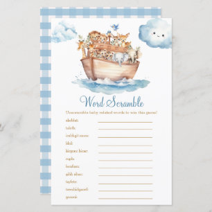 Cute Boy Noah's Ark Baby Shower Word Scramble Game