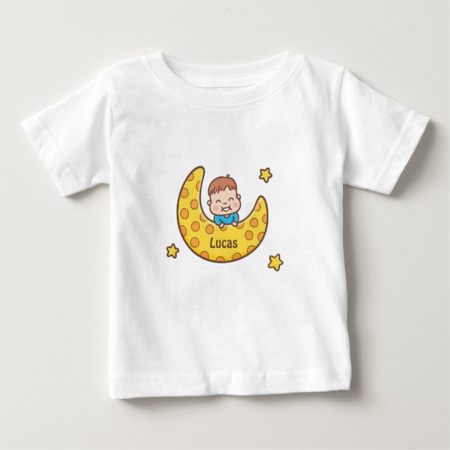 Cute Boy on the Moon Baby Tee (Front)