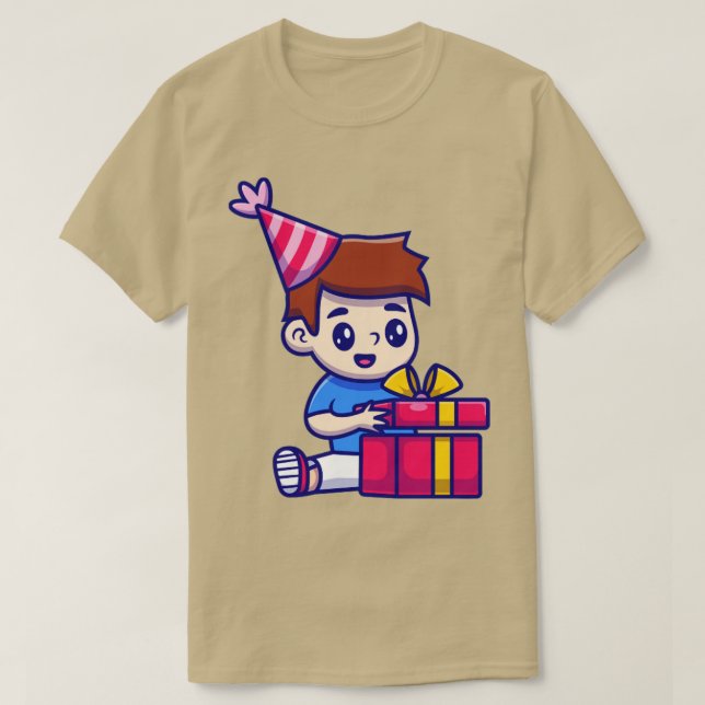 Cute Boy Open Birthday Gift T-Shirt (Design Front)