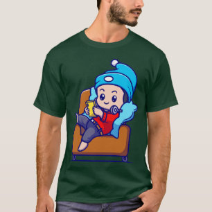 Cute Boy Operating Phone On Sofa Cartoon T-Shirt