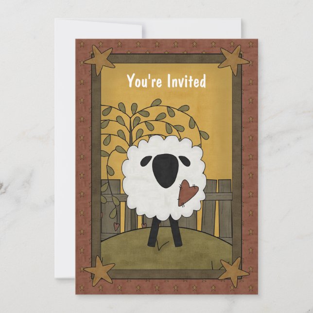 Cute Boy or Girl Lamb Sheep Baby Shower 5"x7" Invitation (Front)