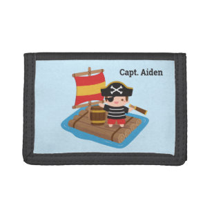 Cute Boy Pirate Wood Raft Kids Personalised Trifold Wallet