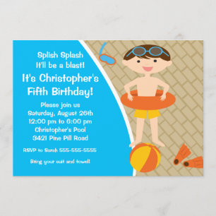 CUTE Boy Pool Party Birthday Invitation