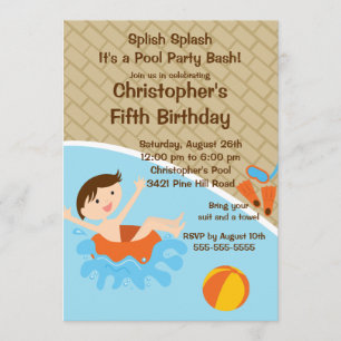 CUTE Boy Pool Party Birthday Invitation