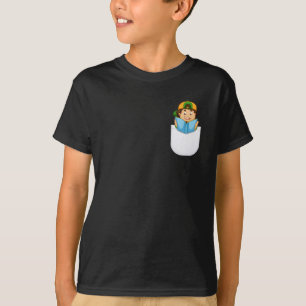 Cute Boy Reading I Vector Pocket Design T-Shirt