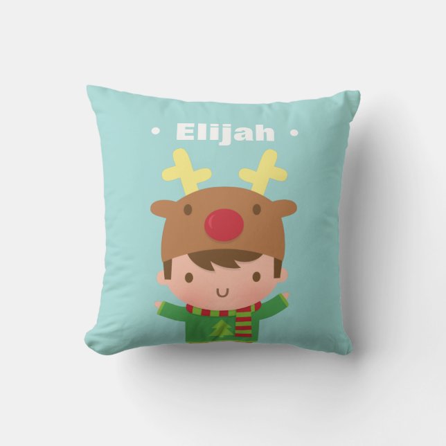 Cute Boy Reindeer Hat Christmas Room Decor Cushion (Front)