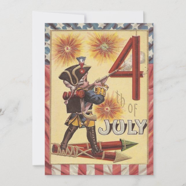 Cute Boy Revolutionary War Soldier Fireworks Invitation (Front)