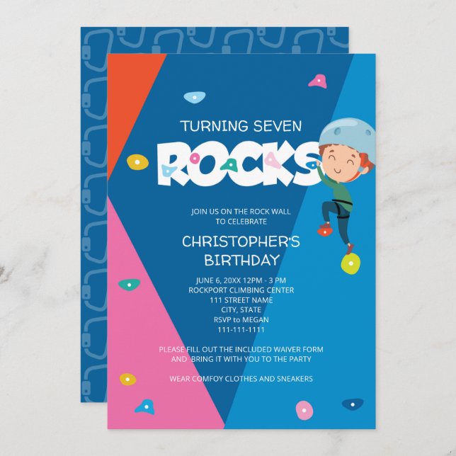 Cute Boy Rock Climbing Birthday Invitation (Front/Back)