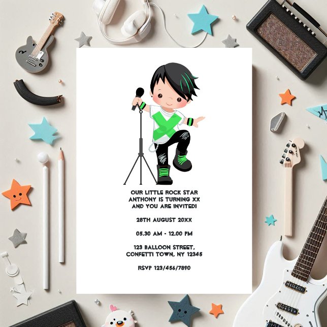 Cute Boy Rock Star Birthday Party Photo Invitation (Cute Boy Rock Star Birthday Party Photo Invitation)