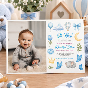 Cute Boy’s Elephant Watercolor Baby Shower Invitation