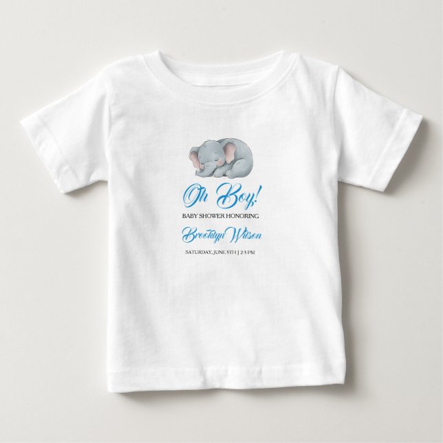 Cute Boy’s Elephant Watercolor Baby Shower T-Shirt (Front)