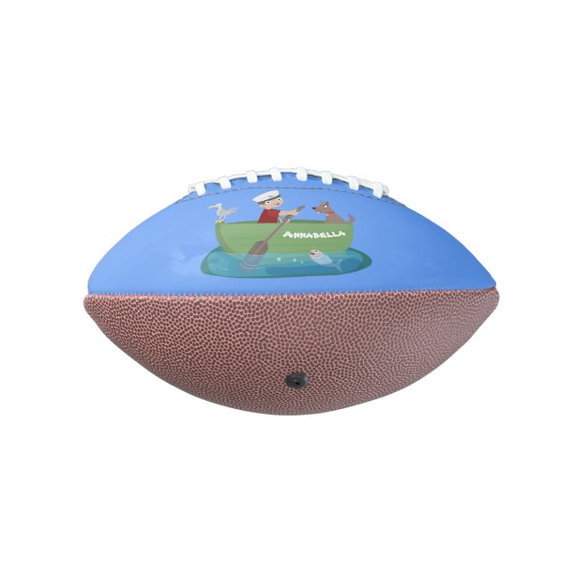 Cute boy sailor and dog rowing boat cartoon football (Rotated 270)