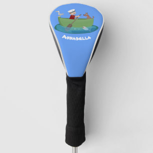 Cute boy sailor and dog rowing boat cartoon golf head cover