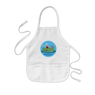 Cute boy sailor and dog rowing boat cartoon kids apron