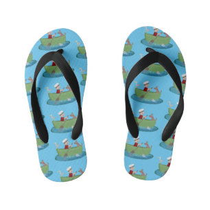 Cute boy sailor and dog rowing boat cartoon kid's jandals
