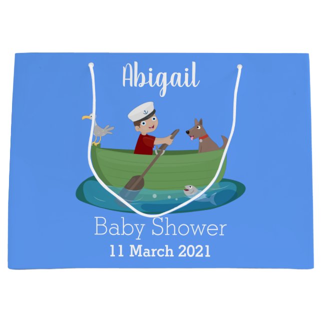 Cute boy sailor and dog rowing boat cartoon large gift bag (Front)