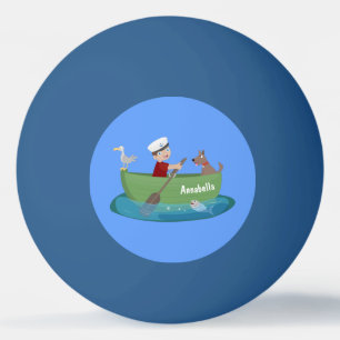 Cute boy sailor and dog rowing boat cartoon ping pong ball