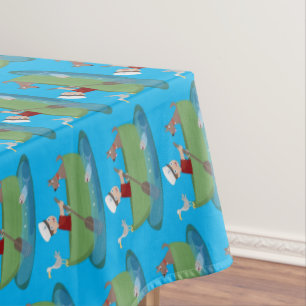 Cute boy sailor and dog rowing boat cartoon tablecloth