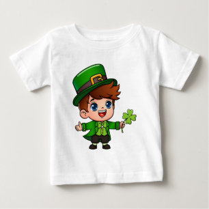 Cute Boy Saint Patrick Costume Holding Lucky  Baby T-Shirt