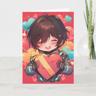 Cute Boy Sci-Fi Anime Love Holiday Card