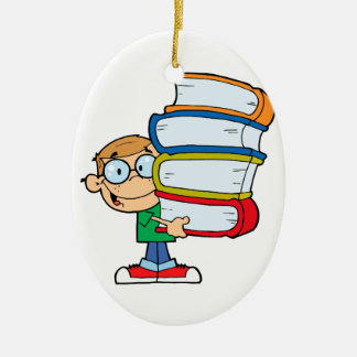 cute boy student with lots of books ceramic tree decoration