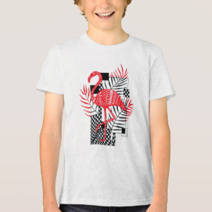 Cute Boy T-shirt Red Flamingo Print Tri-Blend Shirt