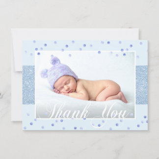 Cute BOY THANK YOU Blue Glitter | PHOTO Announcement