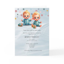 Cute Boy Twins Baby Shower Invitation