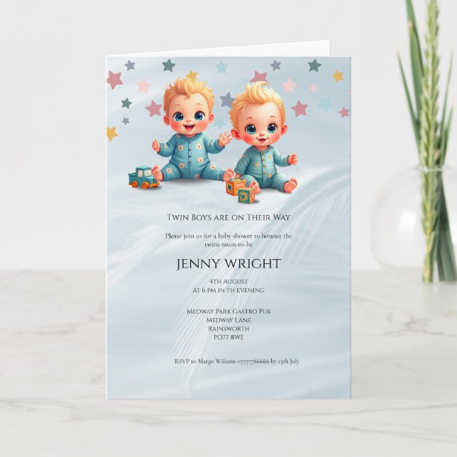 Cute Boy Twins Baby Shower Invitation (Front)