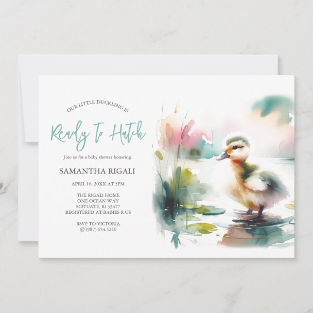 Cute Boy Watercolor Duck Baby Shower Invitation (Front)