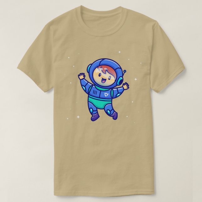 Cute Boy Wearing Astronautsuit Cartoon T-Shirt (Design Front)