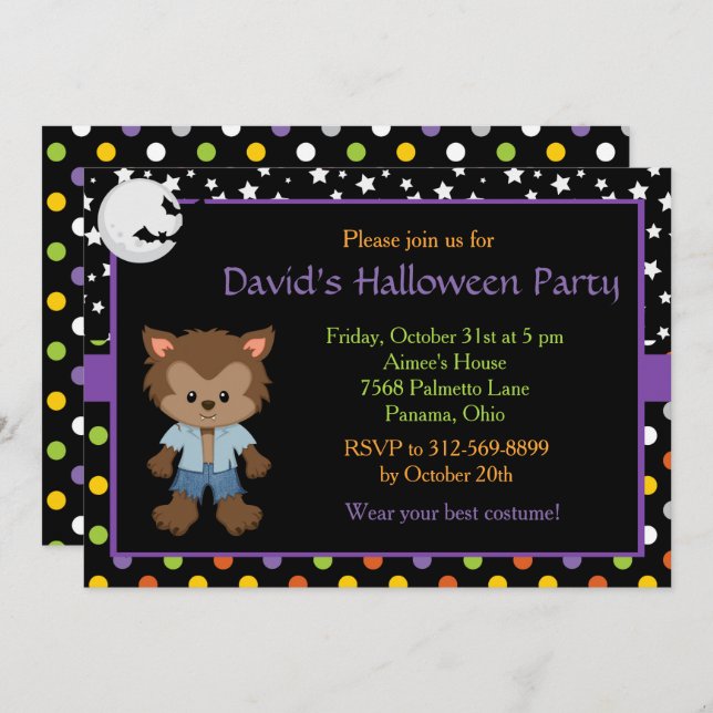 Cute Boy Werewolf Halloween Party Invitation (Front/Back)