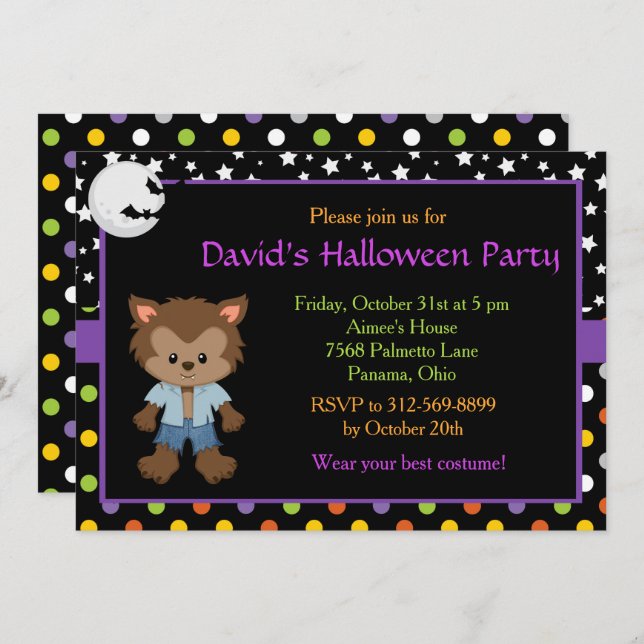 Cute Boy Werewolf Halloween Party Invitation (Front/Back)