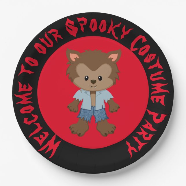 Cute Boy Werewolf Halloween Party Paper Plate (Front)