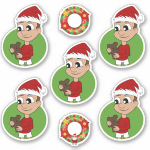 Cute boy with a teddy bear Christmas Sticker