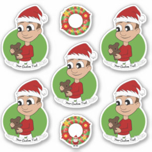 Cute boy with a teddy bear Christmas Sticker