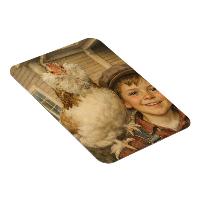 Cute Boy With Chicken Magnet (Right Side)