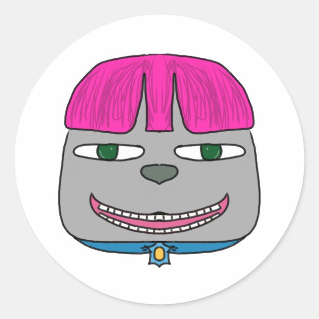 Cute Boy with Pink Hair and Playful Expressionss Classic Round Sticker (Front)