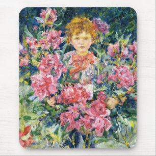 Cute Boy With Red Peony Flowers (by Robert Reid) Mouse Pad