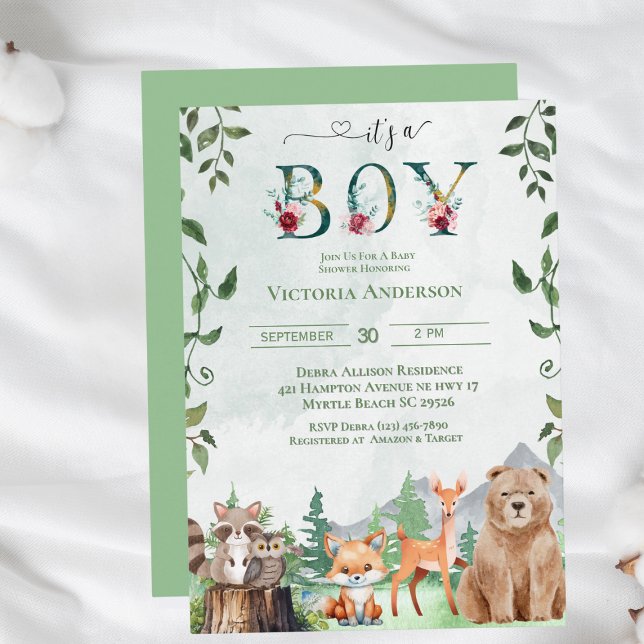 Cute Boy Woodland Animals Baby Shower  Invitation (Creator Uploaded)