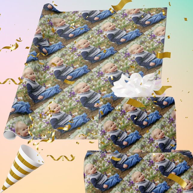 Cute Boy Your Photo Pattern Glossy Wrapping Paper (Creator Uploaded)