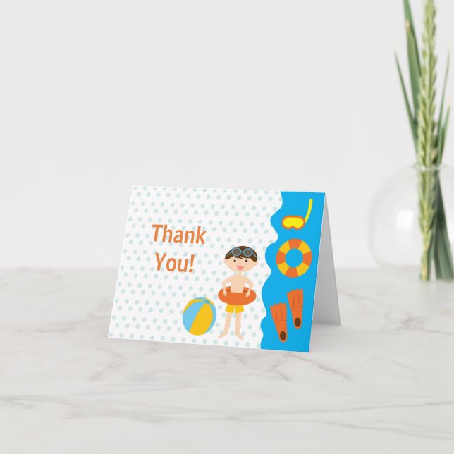 Cute BOyl Pool Party Thank You Note Card (Front)